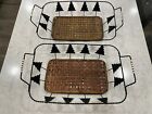 2 Christmas Tree Metal And Woven Wicker Trays With Basket &amp; Handles