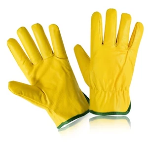 Premium Yellow Leather Driver Work Gloves Fleece Lined Lorry Truck Driving Glove - Picture 1 of 4