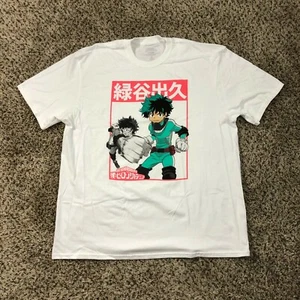 NEW My Hero Academia Anime Men Sz XL Izuku Midoriya Deku White Shirt Funimation - Picture 1 of 3