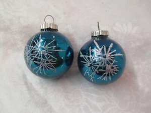 Vintage Germany 2 blue glass Christmas Ornaments with Snowflakes #35 - Picture 1 of 3