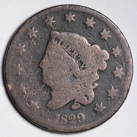 1829 Coronet Head Large Cent CHOICE GOOD E282 RB Cover