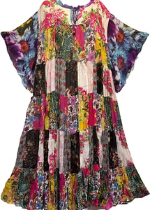 Nuevo con etiquetas VESTIDO FUNKY STUFF parche hippie floral boho maxi viscosa transparente 4X Envío gratuito - Imagen 1 de 7