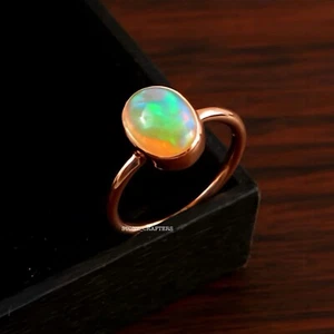 Natural White Opal 925 Sterling Silver Ring-14k Rose Gold Filled 8x6 Opal Ring.. - Picture 1 of 3