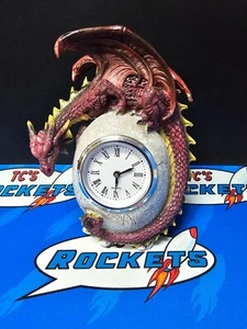 Ebros Red Ember Dragon Protecting Egg Table Clock Figurine 7" Tall - Picture 1 of 6