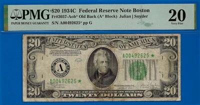 1934C $20 Federal Reserve Note PMG 20 Boston Star Fr 2057-Aob - Image 1 of 2