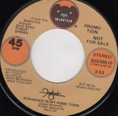 Foghat – Stranger In My Home Town 1980 Bearsville Promo Rock VG+ - Image 1 of 2