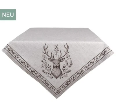 NEUE KOLLEKTION Tischdecke Hirsch  Clayre & 100x100cm Jagd Landhaus Stil Beige - Bild 1 von 3