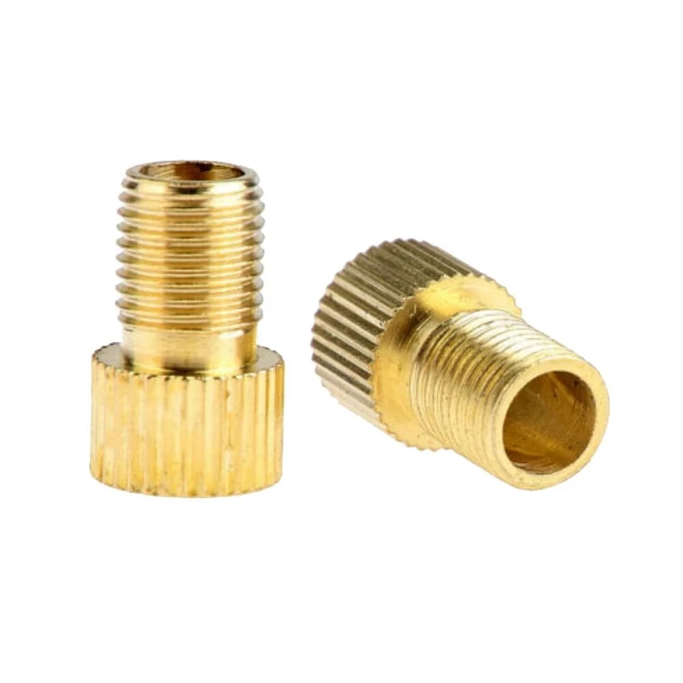 JUEGO DE DOS ADAPTADORES DE VÁLVULA PRESTA DE LATÓN PARA BICICLETA KOOLSTOP PRESTA A VÁLVULA RASCADORA Foto 1 de 1