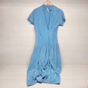 Vintage 50s 60s Blue Pleated Evening Dress Womens Size Small Distressed - Picture 1 of 8