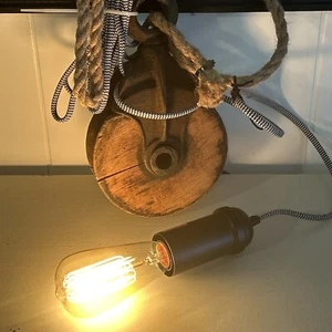 PLUG IN Pendant Light Industrial Pulley Lamp Vtg Hanging farmhouse - Picture 1 of 9