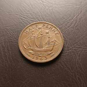 1963 Half Penny (Ha20) Elizabeth II Great Britain UK Copper Coin Half Cent - Picture 1 of 2