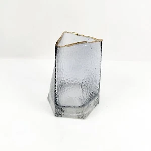 Klar Strukturglas Vase Goldrand Geometrisch Sechseck Sockel zu Dreieck Blumen - Bild 1 von 13