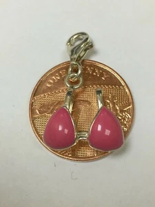 Vintage Sterlingsilber rosa emailliert Bikini Oberteil Charm - Bild 1 von 2