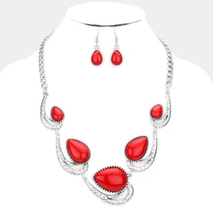 Juego de Collares de Piedra Remolino Rojo y Plata Perforado - Imagen 1 de 2