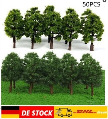 50 Stück Modell Bäume Tiefgrün Für Spur N Eisenbahn Bauen Park Layout Deko - Bild 1 von 4