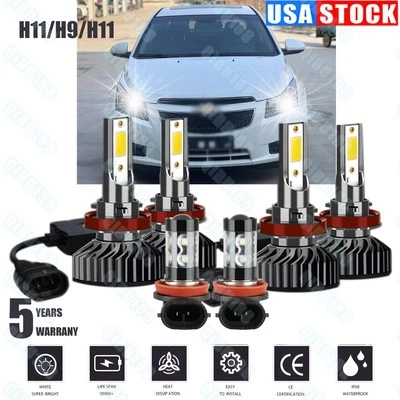 For Chevy Malibu 2006-2012 6x LED Combo Headlight Bulbs + Fog Lamp Kit 6000K - Image 1 of 4
