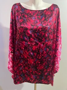 Bob Mackie Wearable Art Women 2X Satin Bright Pink Black Tunic Top Kaftan - Picture 1 of 7