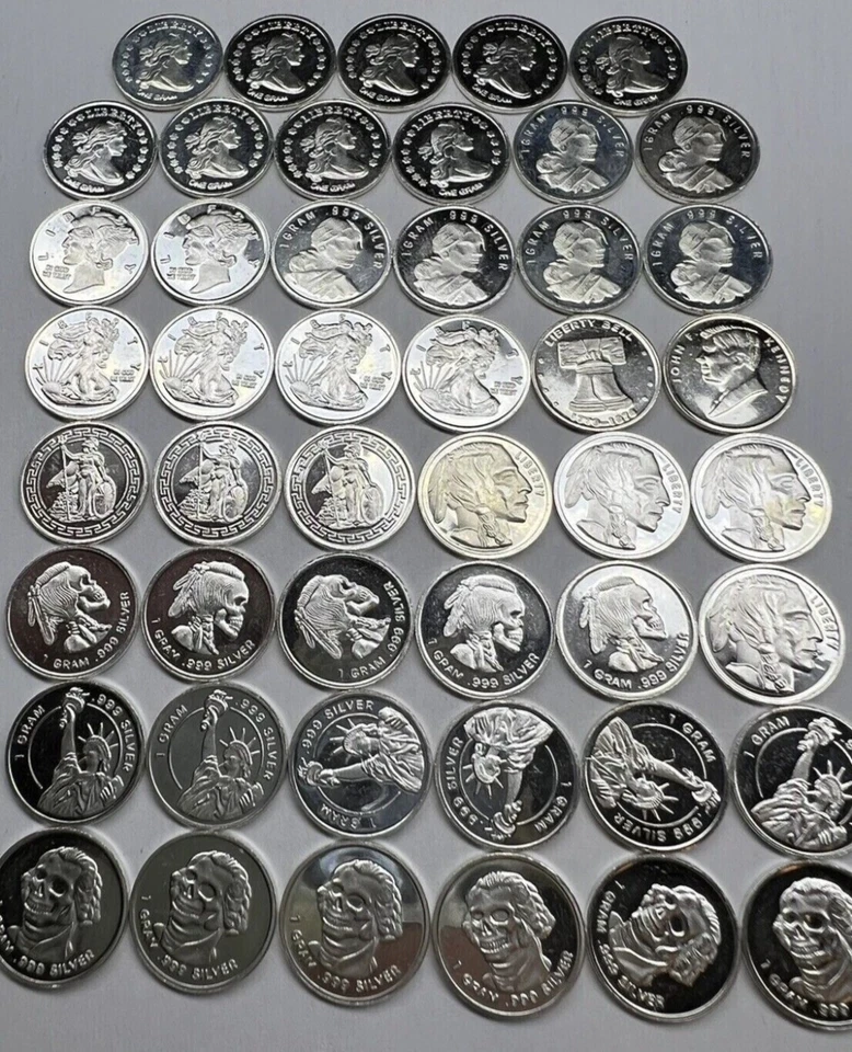 (40x) Piezas de Plata Fina Pura .999 Premium Raro Nuevo Lingotes Lote Diseños Foto 1 de 2