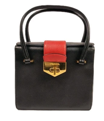 Bolso Cartera Prada Saffiano Tricolor Grande Bloqueo Giratorio Negro Talco Rosso Rojo Foto 1 de 4