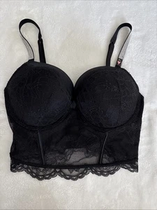 Victoria’s Secret Rhinestone Strap Bra Longline Mesh Lace Very Sexy Push-up 34D - Picture 1 of 12