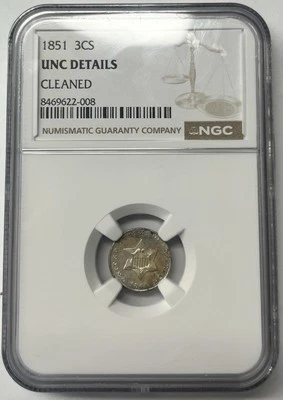 1853 3CS Three Cent Silver AU Details Cleaned - Image 1 of 4