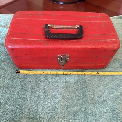 vintage Union Red Tackle Box Fishing  tool box metal - Image 1 of 4