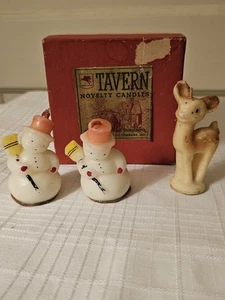 Drei Vintage Taverne Neuheit Kerzen Schneemann und Hirsch 3" mit Box - Bild 1 von 4