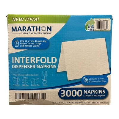 Marathon Interfold 1-Ply Dispenser Napkins, 3000 Per Case, White - Image 1 of 2