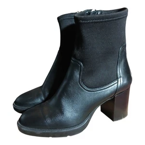 Aquatalia Größe 9 schwarz Wildleder Blockabsatz eckige Zehenpartie Socke Stiefelette Booties Leder - Bild 1 von 24