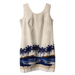 NWT! Hawaii Hangover Dress Women's Sz Large White Hawaiian Landscape Palm Trees - Picture 1 of 7