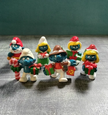 6 Smurfs Рождество папа Санта фонарь Smurfette подарки винтажный смурф лот Z 45 - Изображение 1 из 4