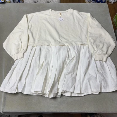 Free People Eleanor Sudadera Mujer Mediana Blanca Plisada Falda Túnica Vestido Foto 1 de 4