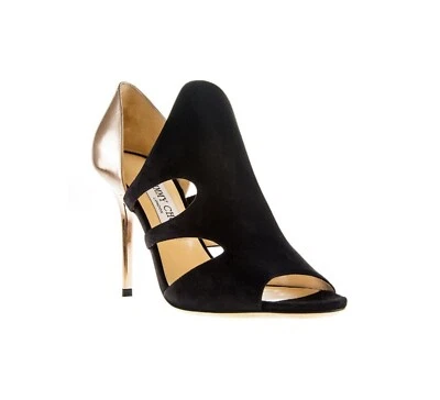 $1050  Jimmy Choo Tarine Open Toe Cutouts Pump Heels Shoes Black Suede  37.5 7.5 - Image 1 of 4