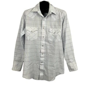VTG Karman Light Blue Western Button Down Shirt 16 1/2 Pearl Snap Sz 34 - Picture 1 of 16
