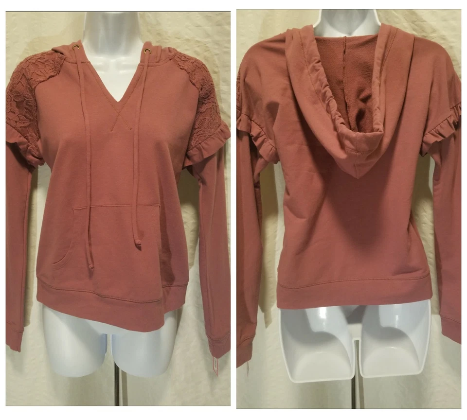 Nueva Sudadera Xhilaration Target Junior Talla XS Cuello en V Encaje Rojo Granate Sudadera con Capucha Foto 1 de 4