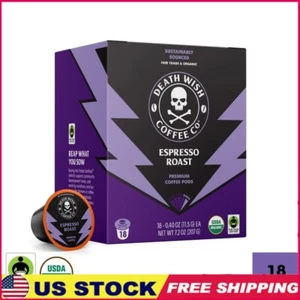 Organic Fair Trade Espresso Roast Coffee Pods Compatible W/ K-Cup 18 Count Pods - Picture 1 of 10
