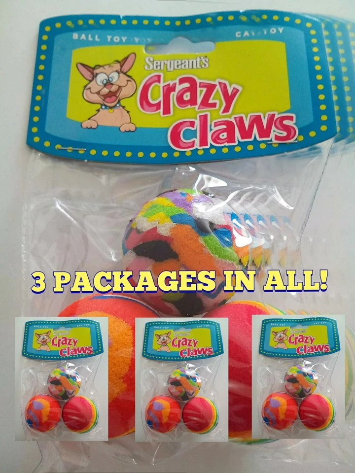 NEW Sergeant's Crazy Claws Kat Balls 3 Pack - Total 9 Balls - Fun Cat Toy - Image 1 of 3