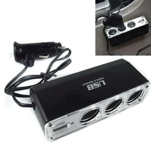 Car Cigarette Multi Socket Triple Splitter Lighter Adapter 12V USB 3W D3P7 - Picture 1 of 11