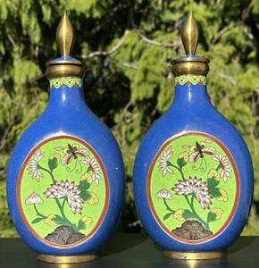 Jarrón de vid triangular chino Jingtailan Cloisonne par azul verde - Imagen 1 de 24