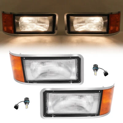Headlights W/LED Bulbs For Mack CH600 CH612 CH613 CL700 1990-2007 CL600 91-99 - Image 1 of 4