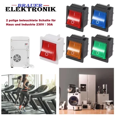 Rocker Switch 2 Pole Illuminated Red Yellow Green Blue Toggle Switch Power Switch 230V - Image 1 of 4