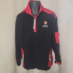 SWISS MILITARY Mens 1/3 Zip Pullover Size Med Black Insulated Fleece No Cord - Picture 1 of 6