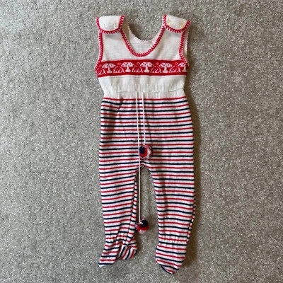 Vtg baby knitted romper one piece mushroom red white blue 70s infant size - Image 1 of 4