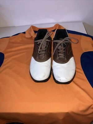 Nike 9 1/2 men’s golf shoe brown and white fair cond. free shirt - Image 1 of 4