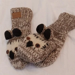 Kyber Cozy Brown and Black Kids Animal Mittens. 100% Wool. Warm, Winter - Picture 1 of 4