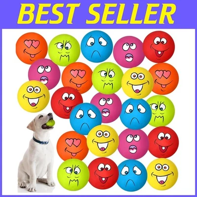 24-Piece Funny Face Squeaky Dog Toys - Interactive Pet Balls - Image 1 of 4