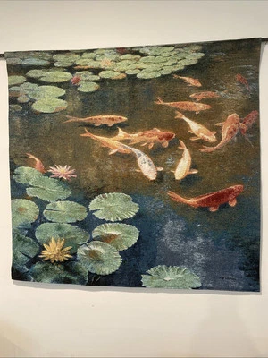 Estanque de lirios con peces Koi piscina tapiz colgante de pared H41" x W44" Foto 1 de 4