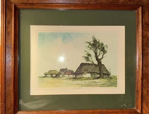 VINTAGE Dirk Baksteen Belgien Aquarell Landschaft �� Kunstdruck signiert - Bild 1 von 12