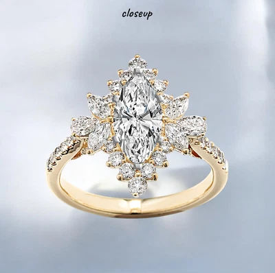 Anillo de compromiso de diamantes cultivados en laboratorio certificado IGI de oro amarillo de 18 k marquesa de 1,80 quilates Foto 1 de 4