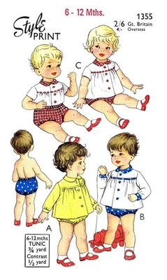 STYLE 1355 PATTERN Unisex BABY GIRLS Boy 2pc Ft. Buttoned Topper Tunic Panties - Image 1 of 4
